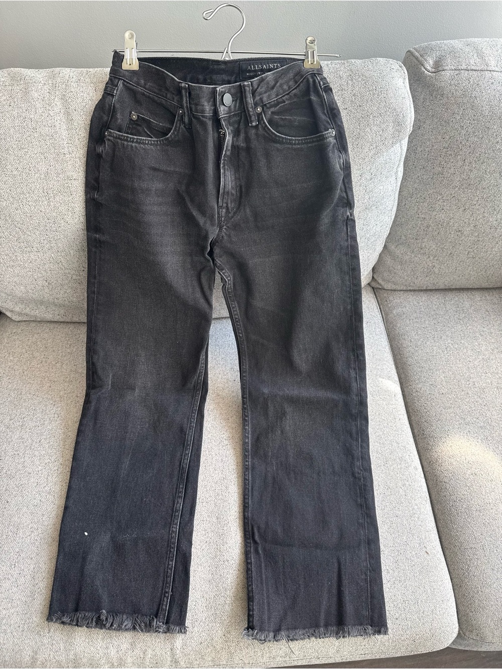 AllSaints Men's Black Bootcut Jeans with Raw Hem